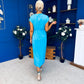 Opal Gold Clasp Detailed Midi Dress Cyan Blue