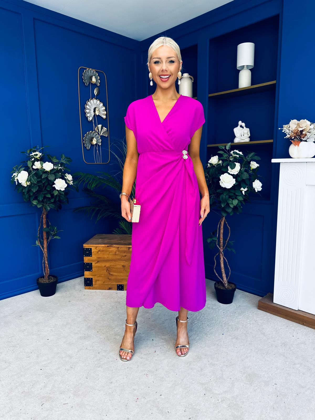 Opal Gold Clasp Detailed Midi Dress Orchid