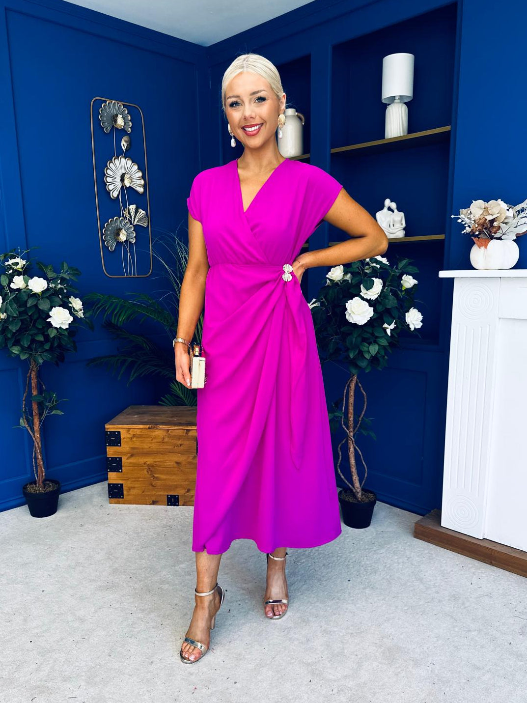 Opal Gold Clasp Detailed Midi Dress Orchid