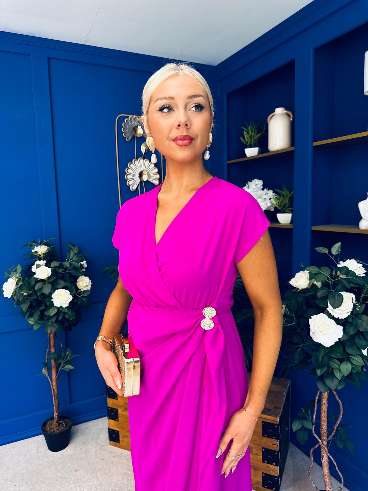 Opal Gold Clasp Detailed Midi Dress Orchid