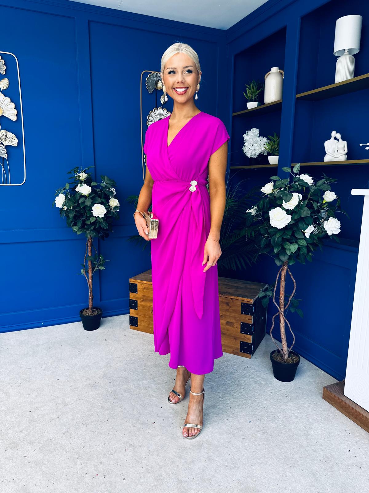 Opal Gold Clasp Detailed Midi Dress Orchid
