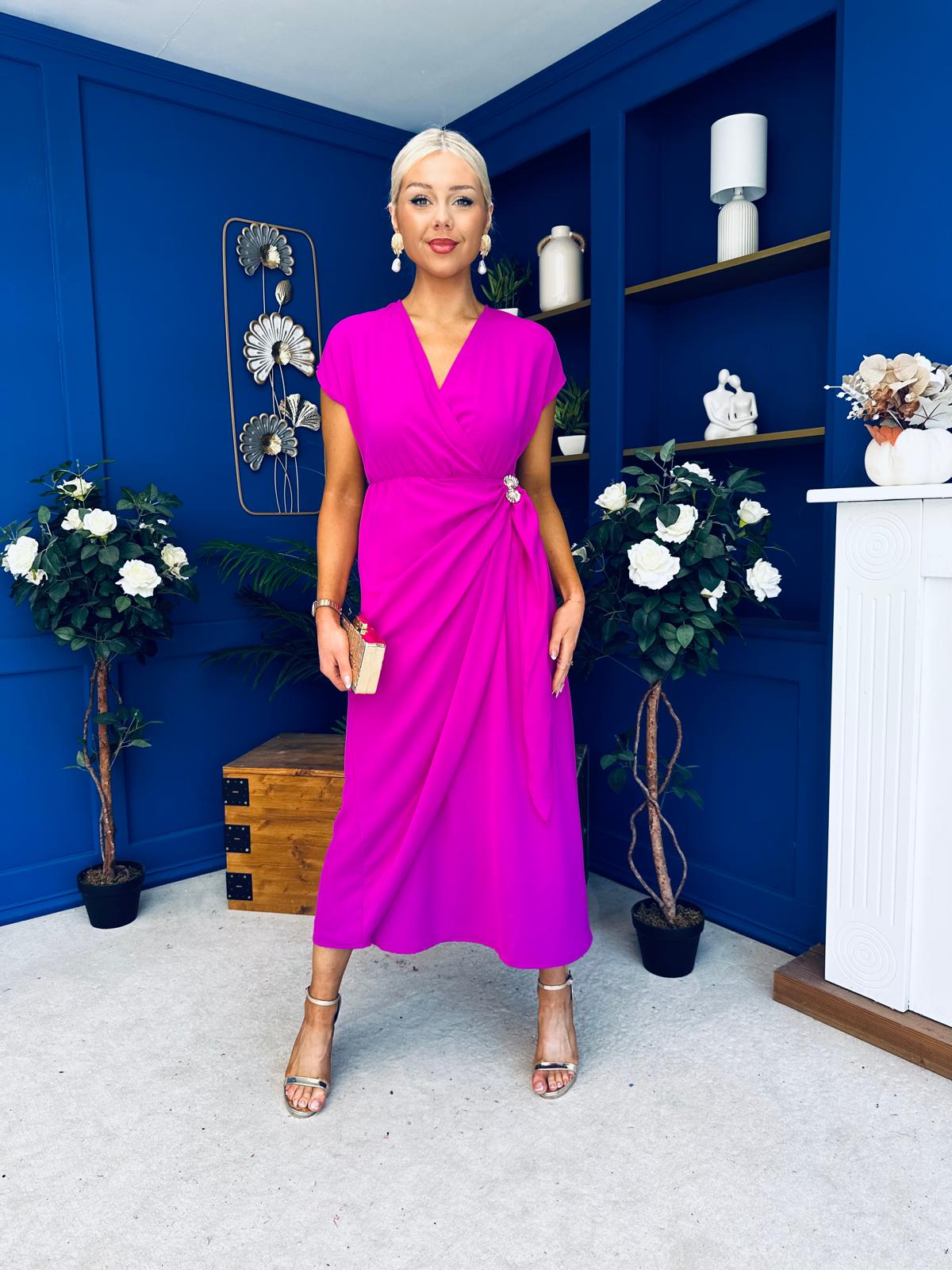 Opal Gold Clasp Detailed Midi Dress Orchid