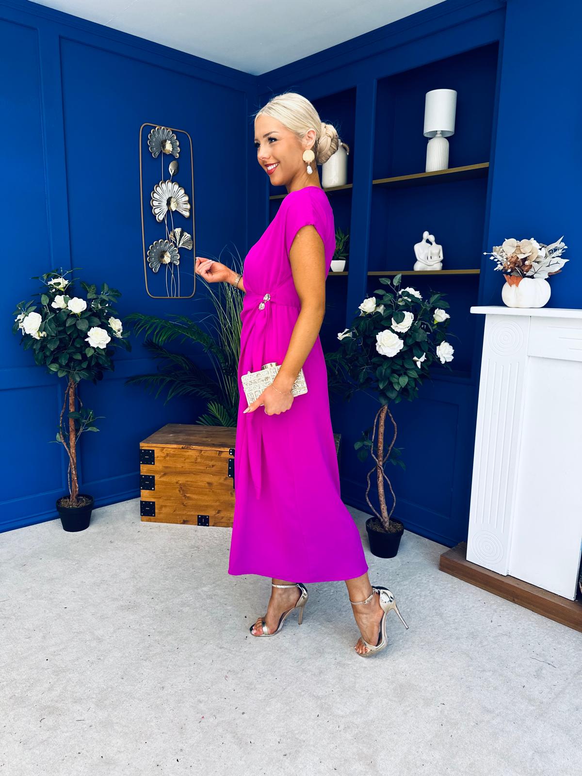Opal Gold Clasp Detailed Midi Dress Orchid