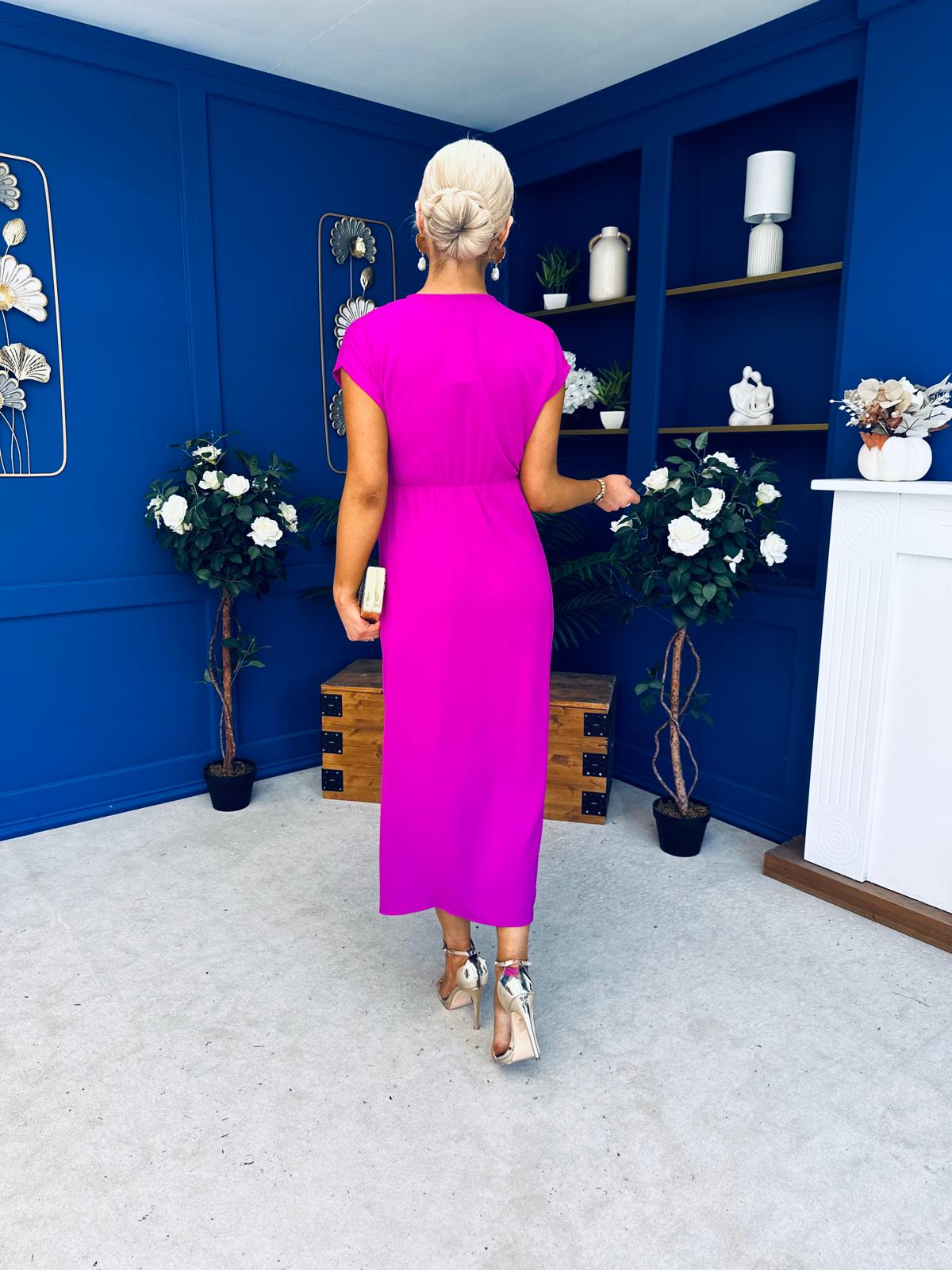 Opal Gold Clasp Detailed Midi Dress Orchid