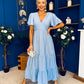 Colleen Open Back Midi Dress Polka Blue
