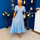 Colleen Open Back Midi Dress Polka Blue