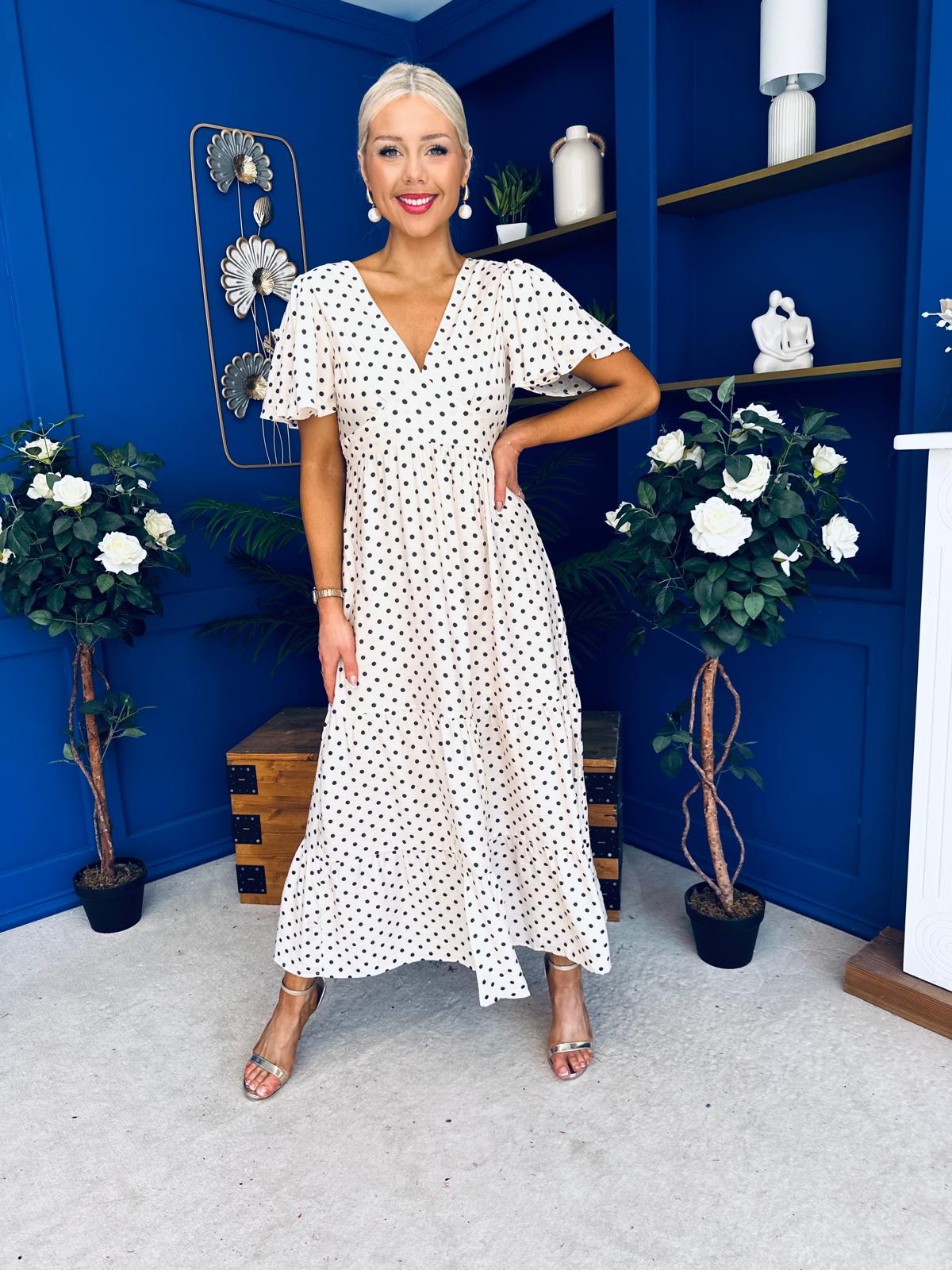 Colleen Open Back Midi Dress Polka Cream