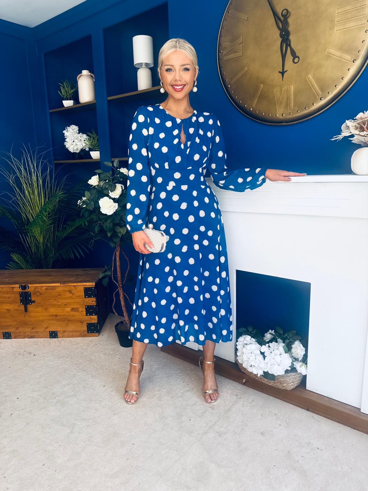 Gayle Polka Detailed Midi Dress Cobalt