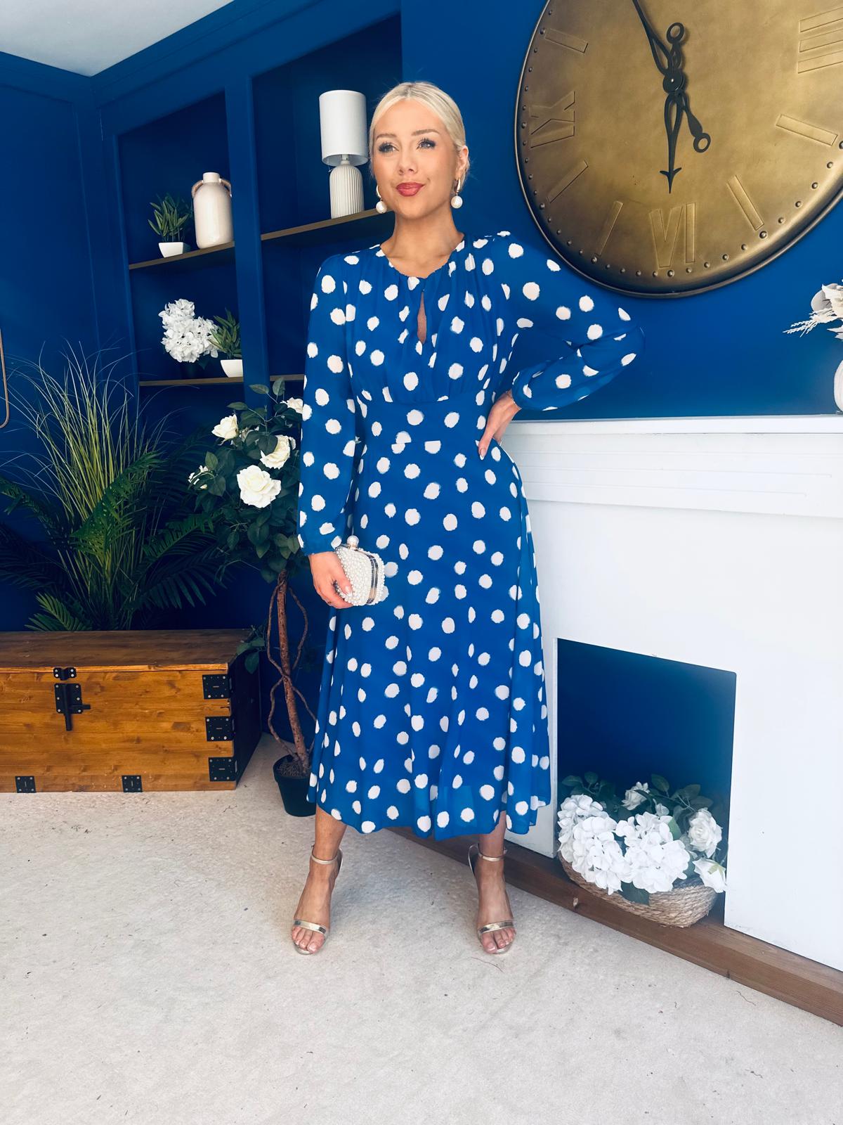 Gayle Polka Detailed Midi Dress Cobalt