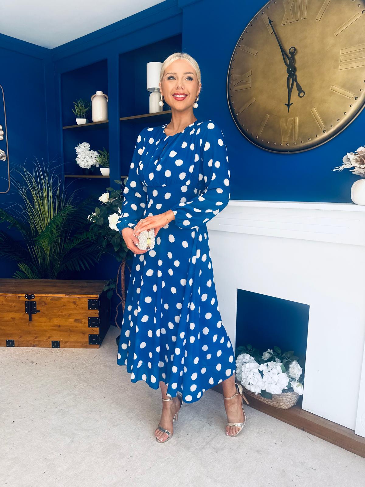 Gayle Polka Detailed Midi Dress Cobalt