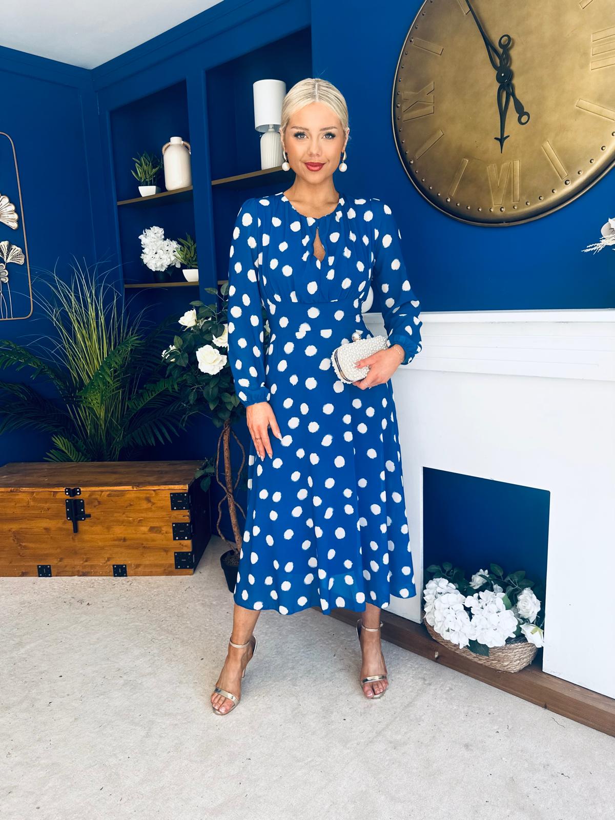 Gayle Polka Detailed Midi Dress Cobalt