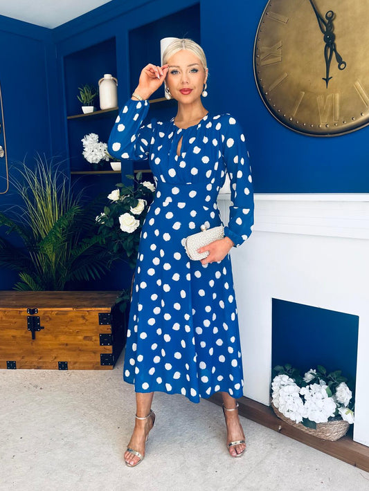 Gayle Polka Detailed Midi Dress Cobalt