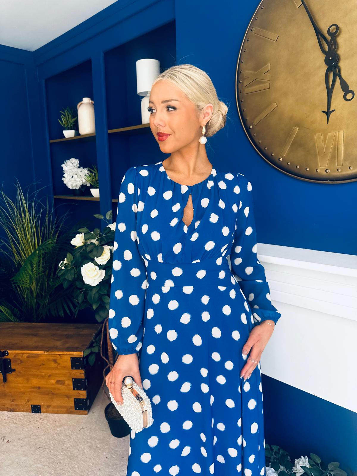 Gayle Polka Detailed Midi Dress Cobalt