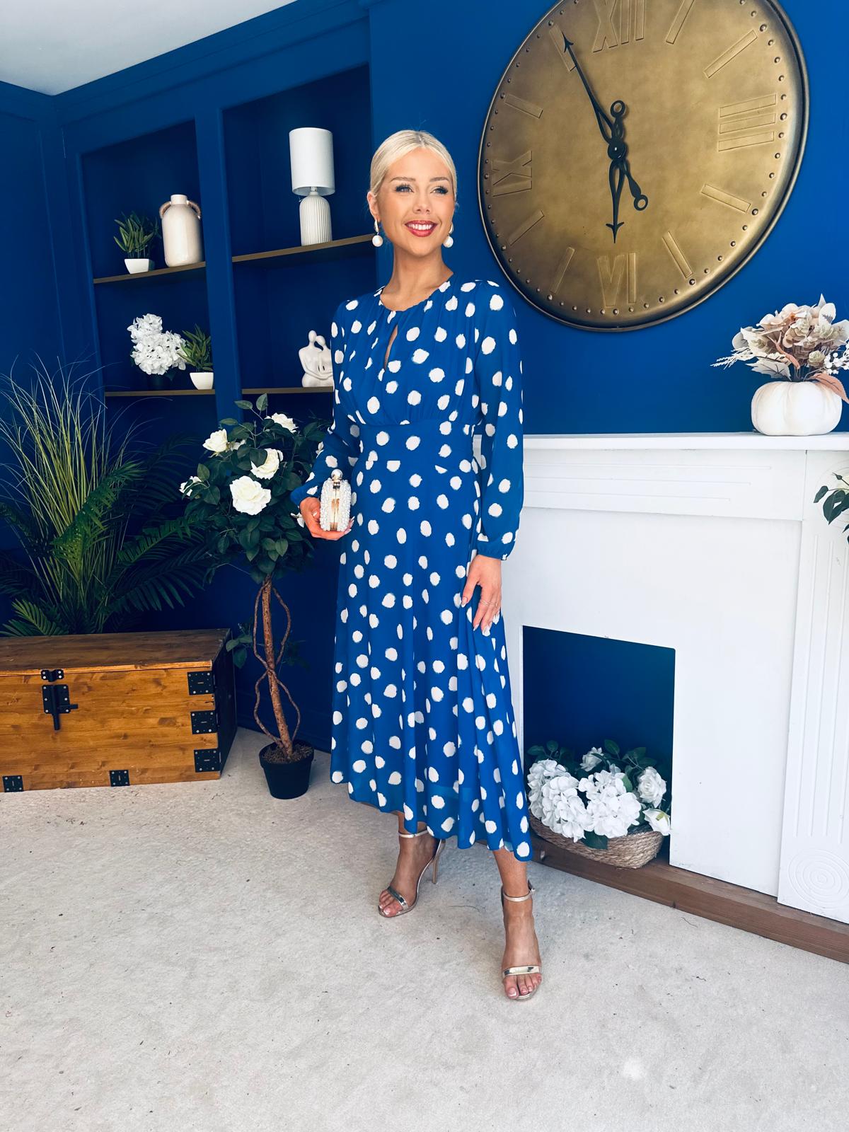 Gayle Polka Detailed Midi Dress Cobalt