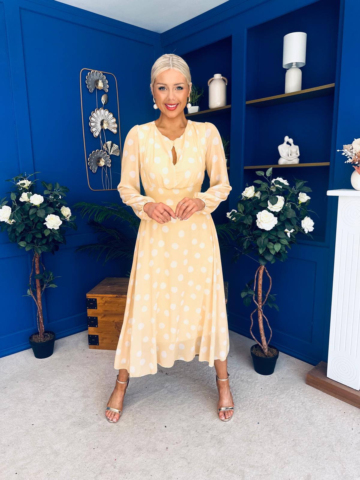 Gayle Polka Detailed Midi Dress Yellow