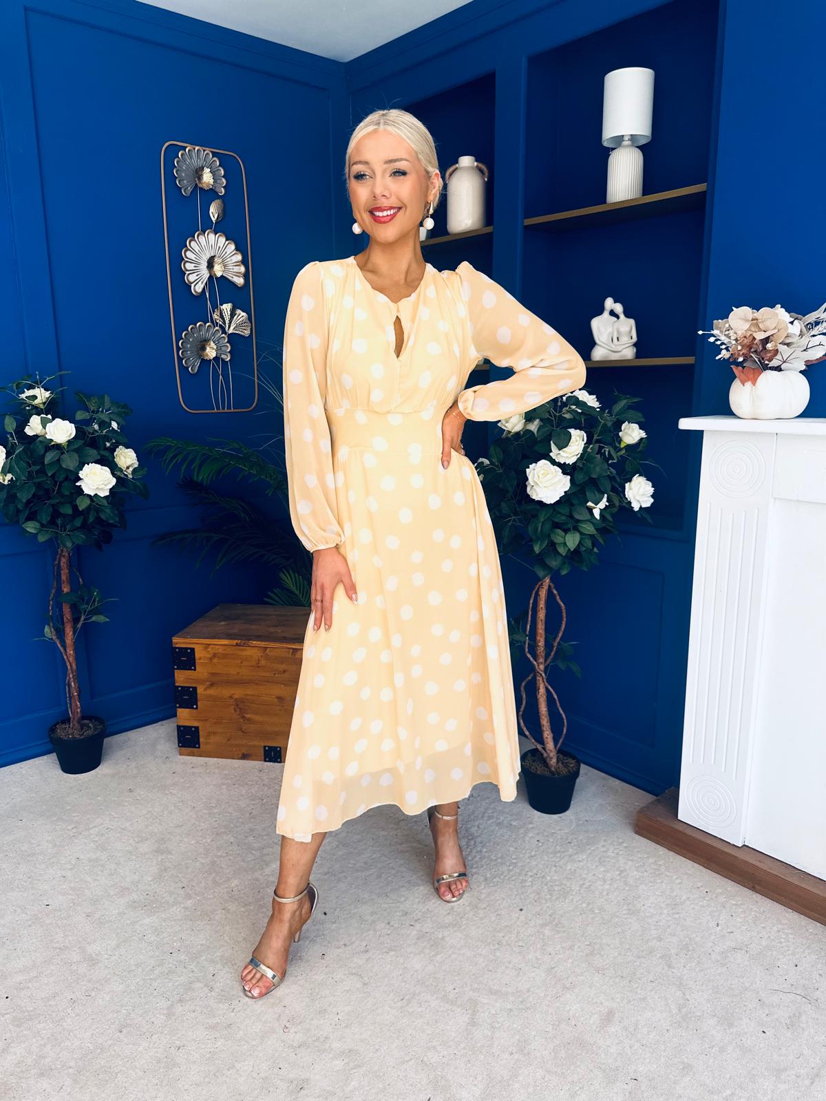 Gayle Polka Detailed Midi Dress Yellow