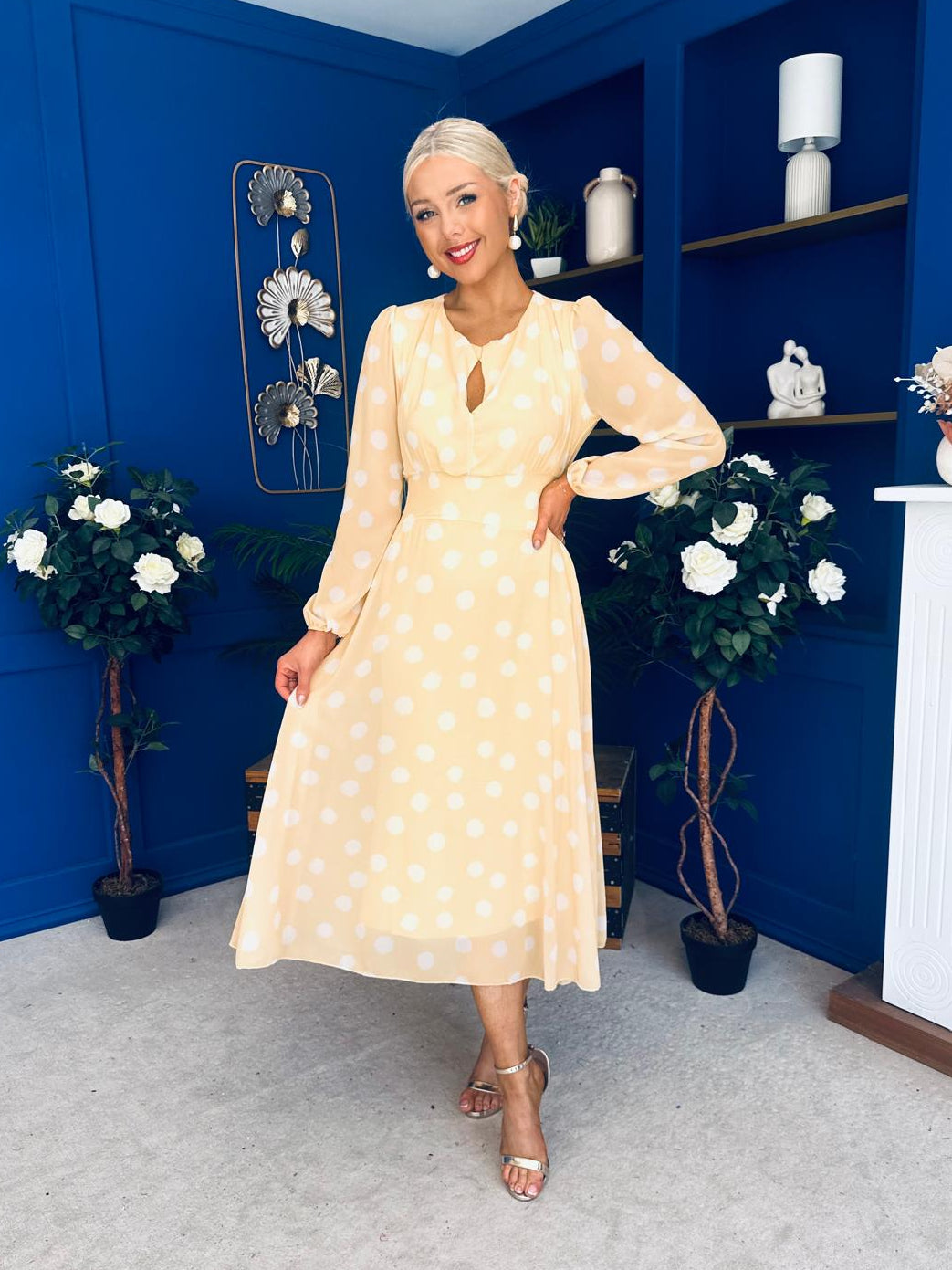 Gayle Polka Detailed Midi Dress Yellow