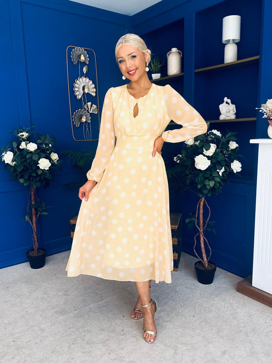 Gayle Polka Detailed Midi Dress Yellow