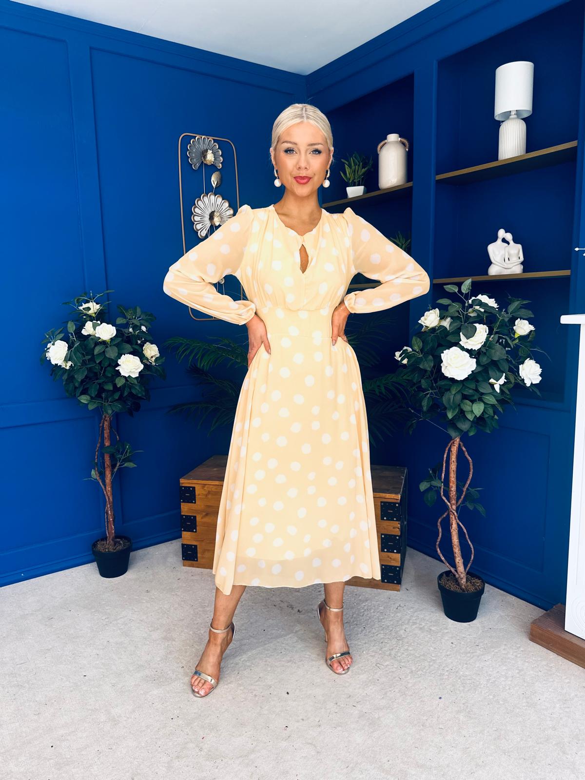 Gayle Polka Detailed Midi Dress Yellow