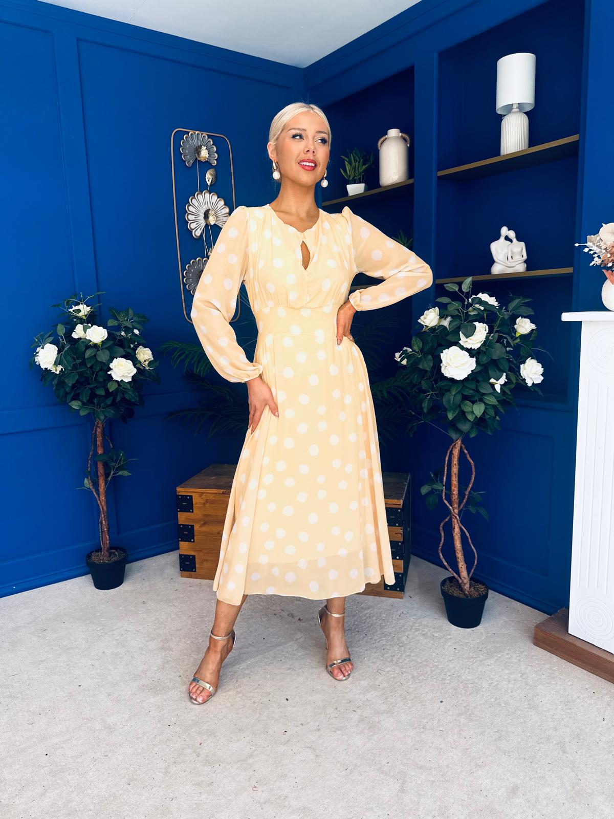 Gayle Polka Detailed Midi Dress Yellow
