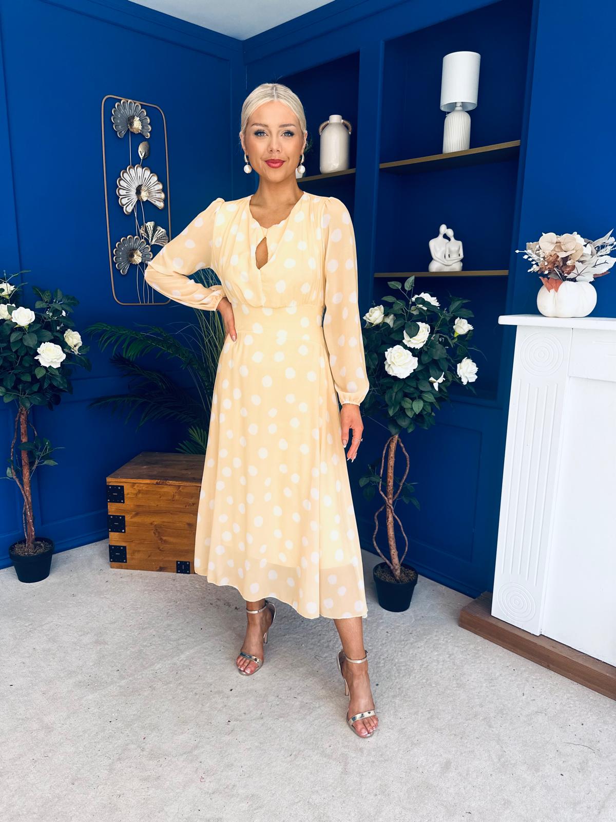 Gayle Polka Detailed Midi Dress Yellow