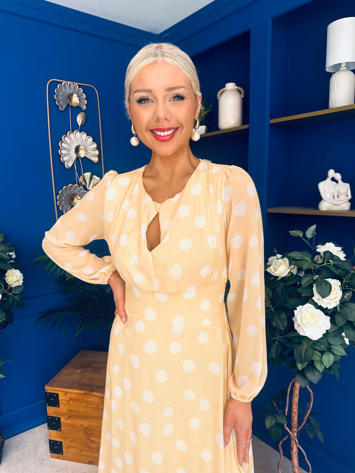 Gayle Polka Detailed Midi Dress Yellow