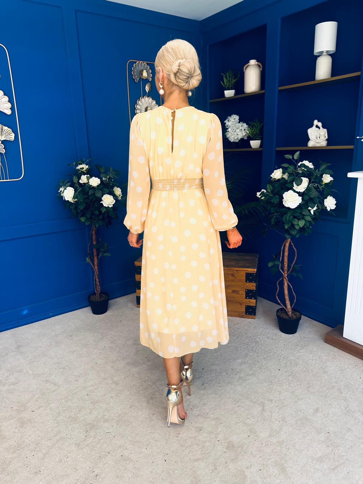 Gayle Polka Detailed Midi Dress Yellow
