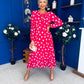 Gayle Polka Detailed Midi Dress Fuchsia