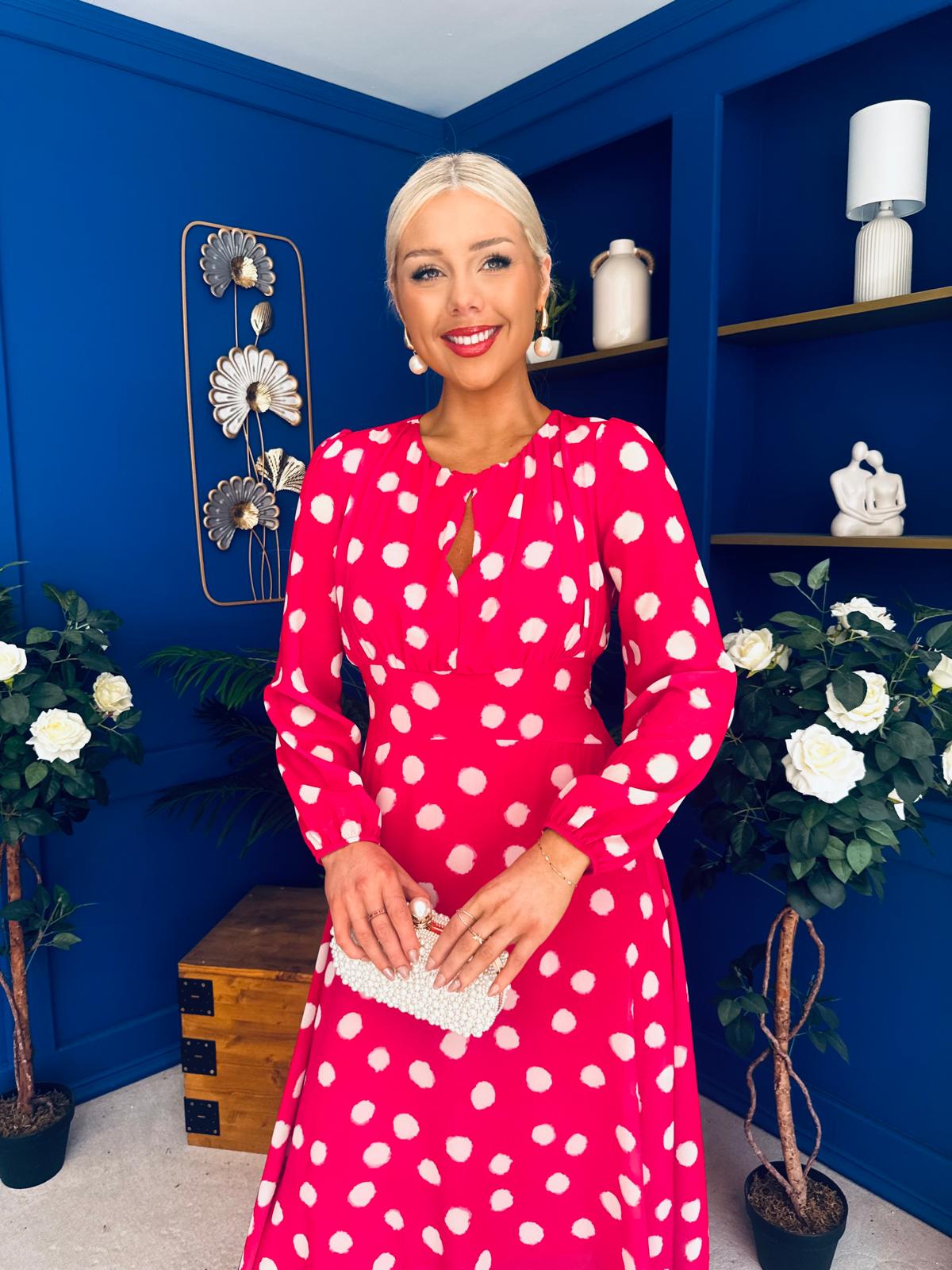 Gayle Polka Detailed Midi Dress Fuchsia