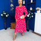 Gayle Polka Detailed Midi Dress Fuchsia