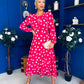 Gayle Polka Detailed Midi Dress Fuchsia