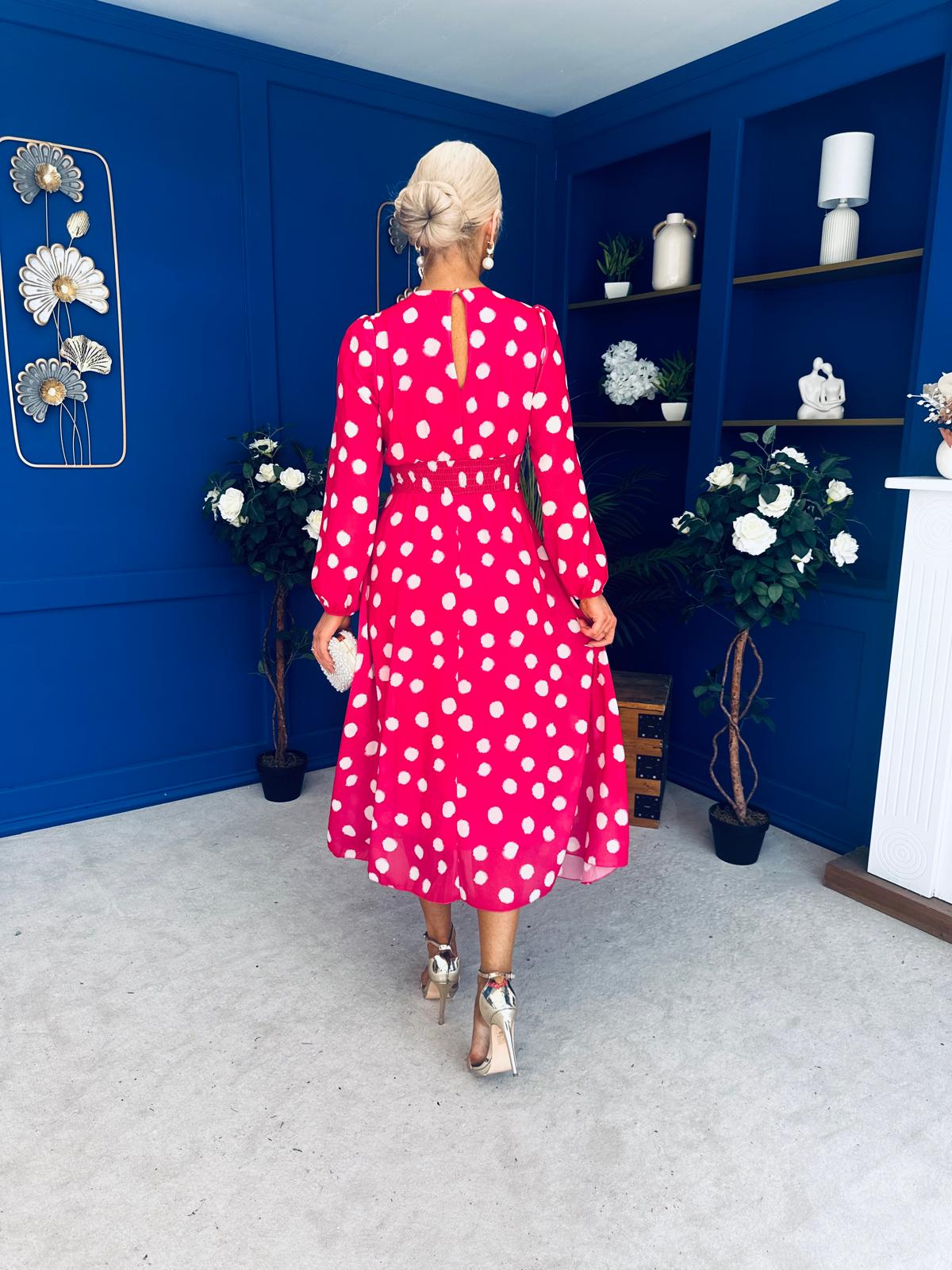 Gayle Polka Detailed Midi Dress Fuchsia