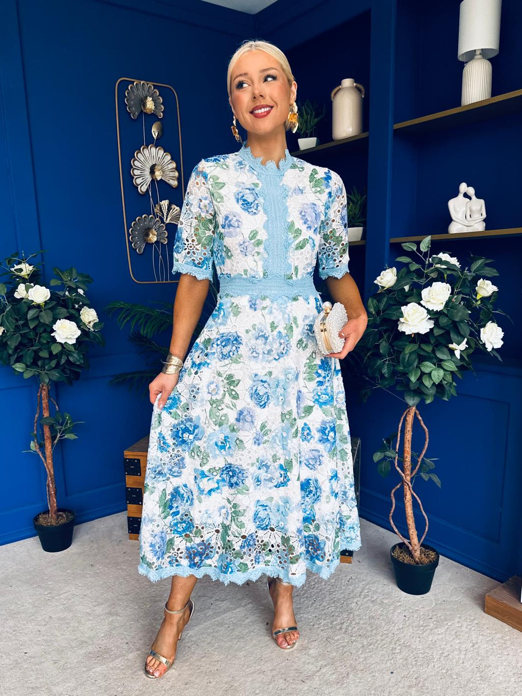 Kylie Floral Lace Occasion Dress Blue