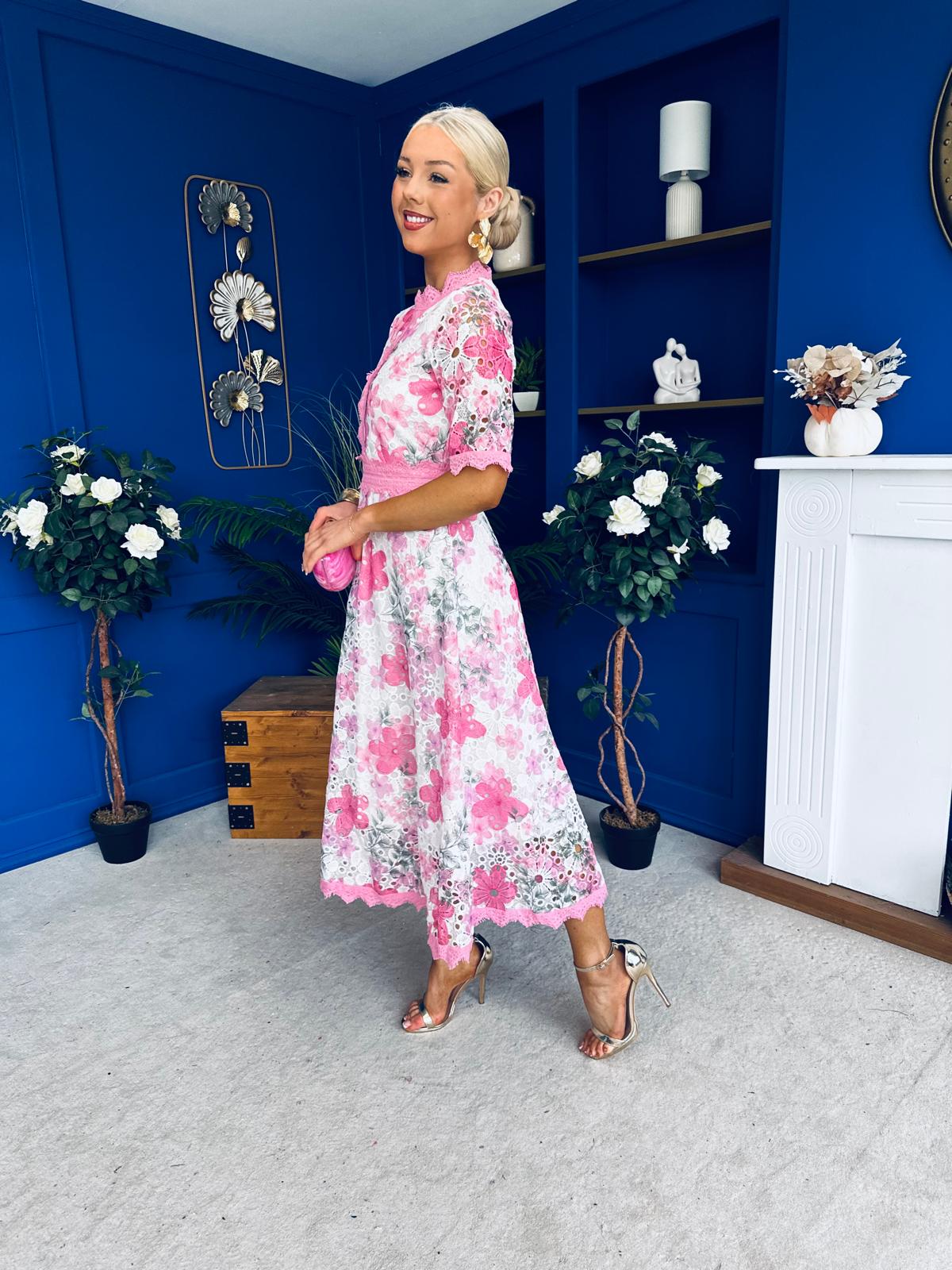 Kylie Floral Lace Occasion Dress Pink