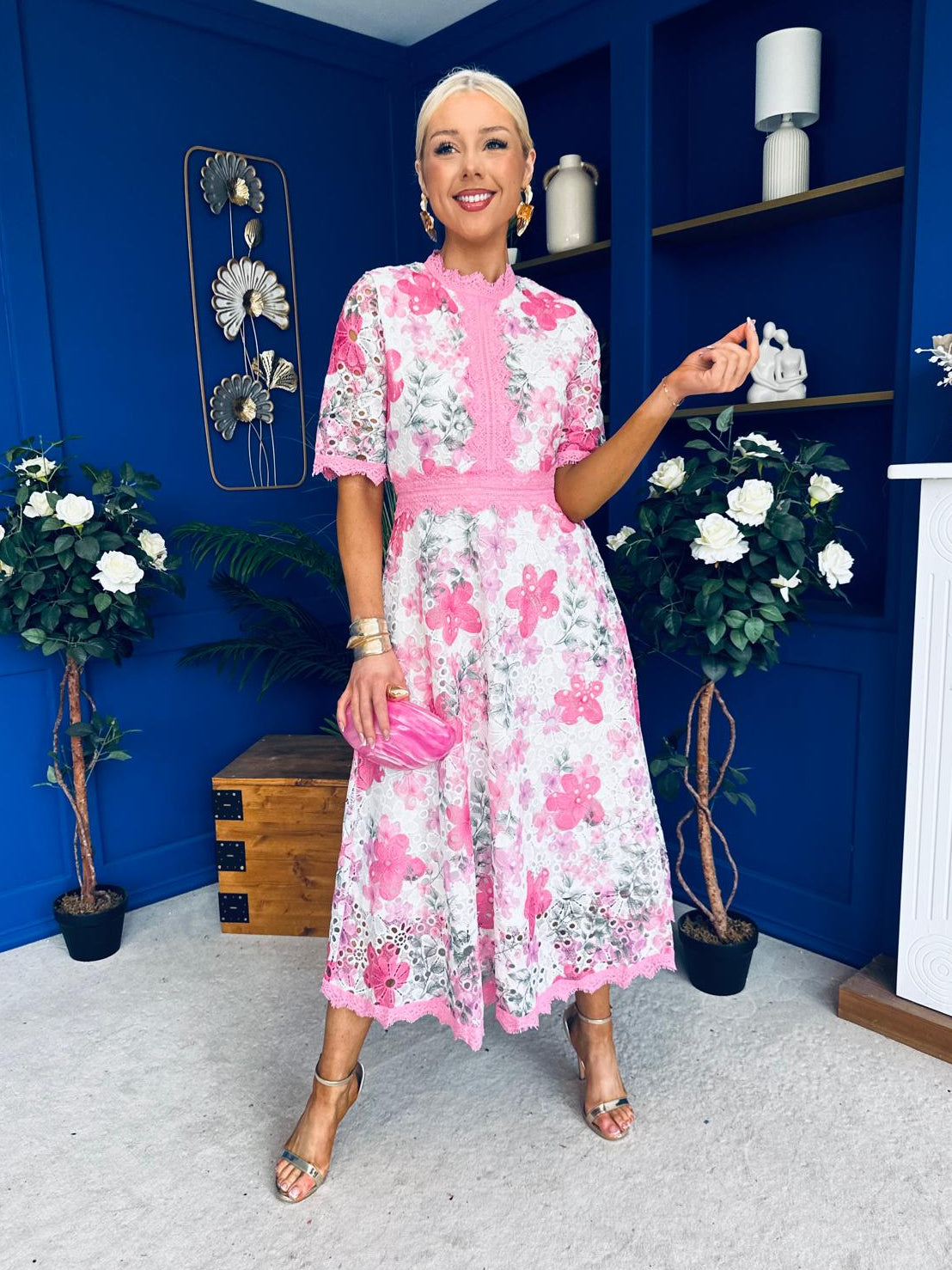 Kylie Floral Lace Occasion Dress Pink