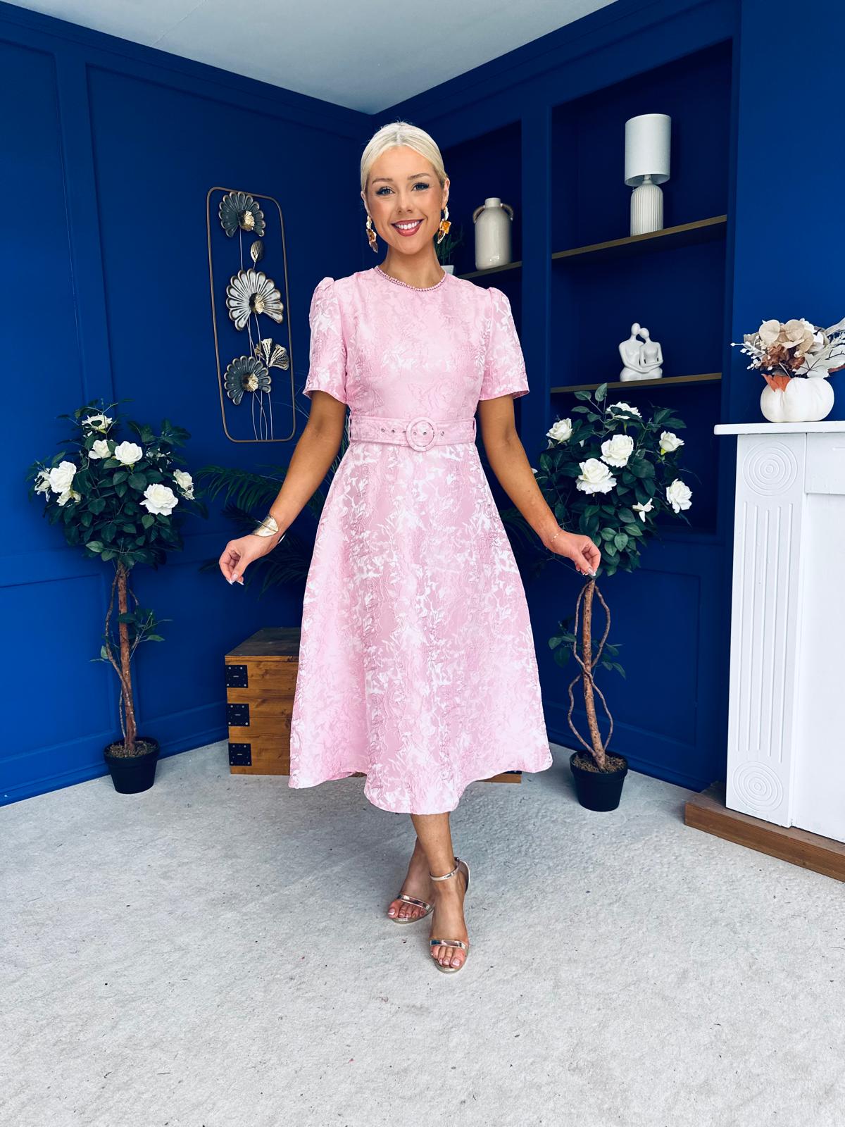 Patricia Jacquard Occasion Dress Pink