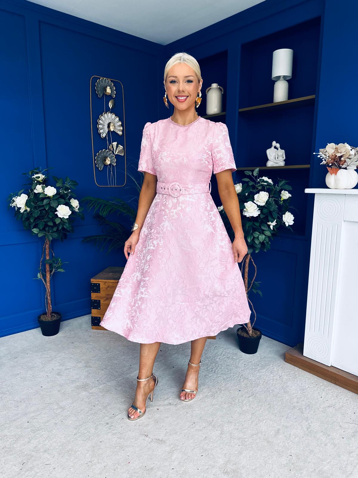 Patricia Jacquard Occasion Dress Pink