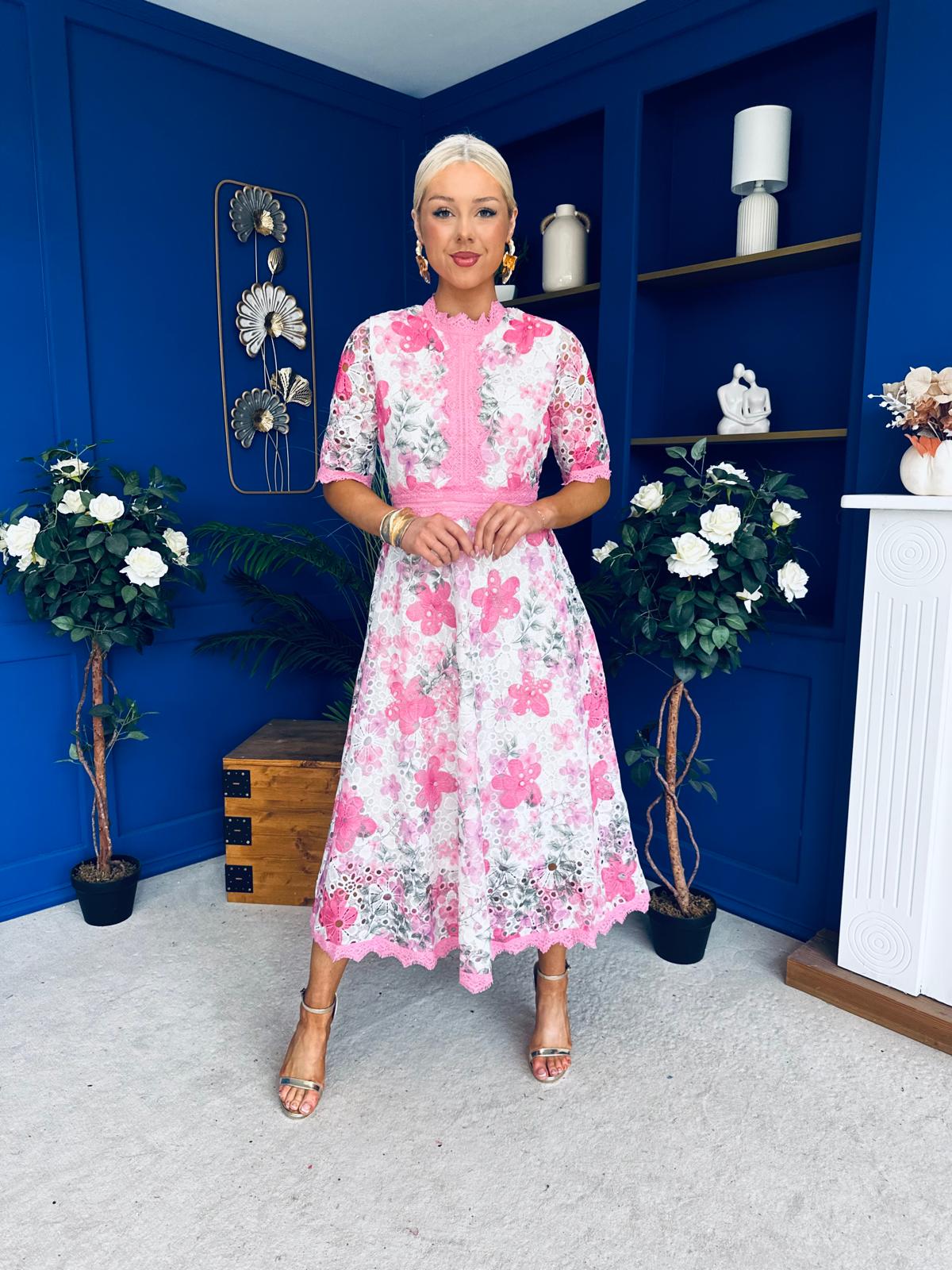 Kylie Floral Lace Occasion Dress Pink