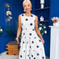 Samantha Tiered Midi Dress Polka White