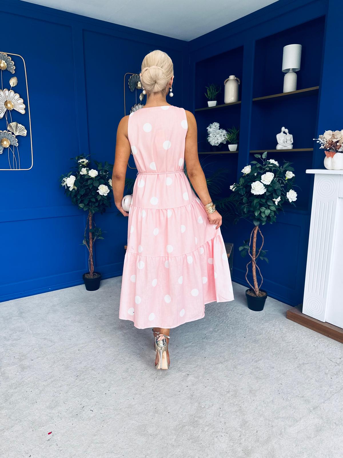 Samantha Tiered Midi Dress Polka Pink
