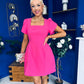 Reeve Square Neck Mini Dress Hot Pink