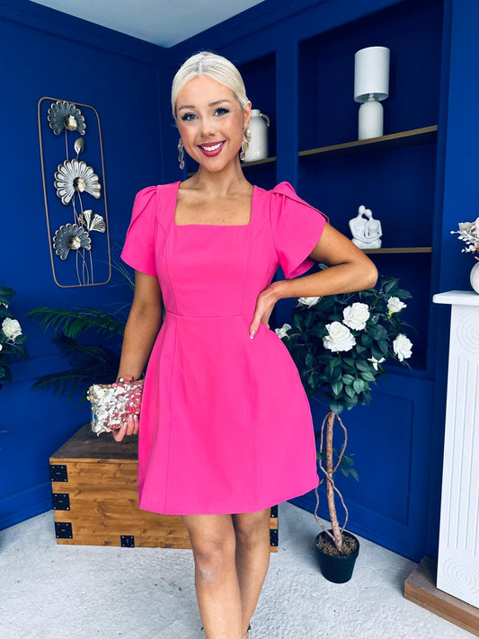 Reeve Square Neck Mini Dress Hot Pink