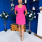 Reeve Square Neck Mini Dress Hot Pink