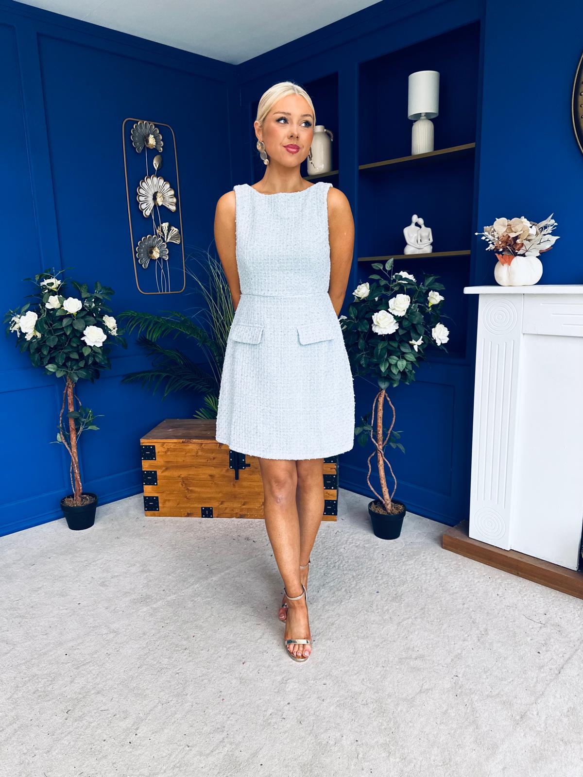 Athenia Pocket Detail Tweed Mini Dress Blue