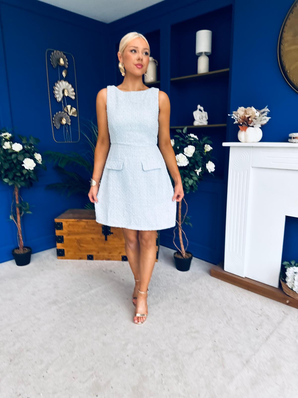 Athenia Pocket Detail Tweed Mini Dress Blue