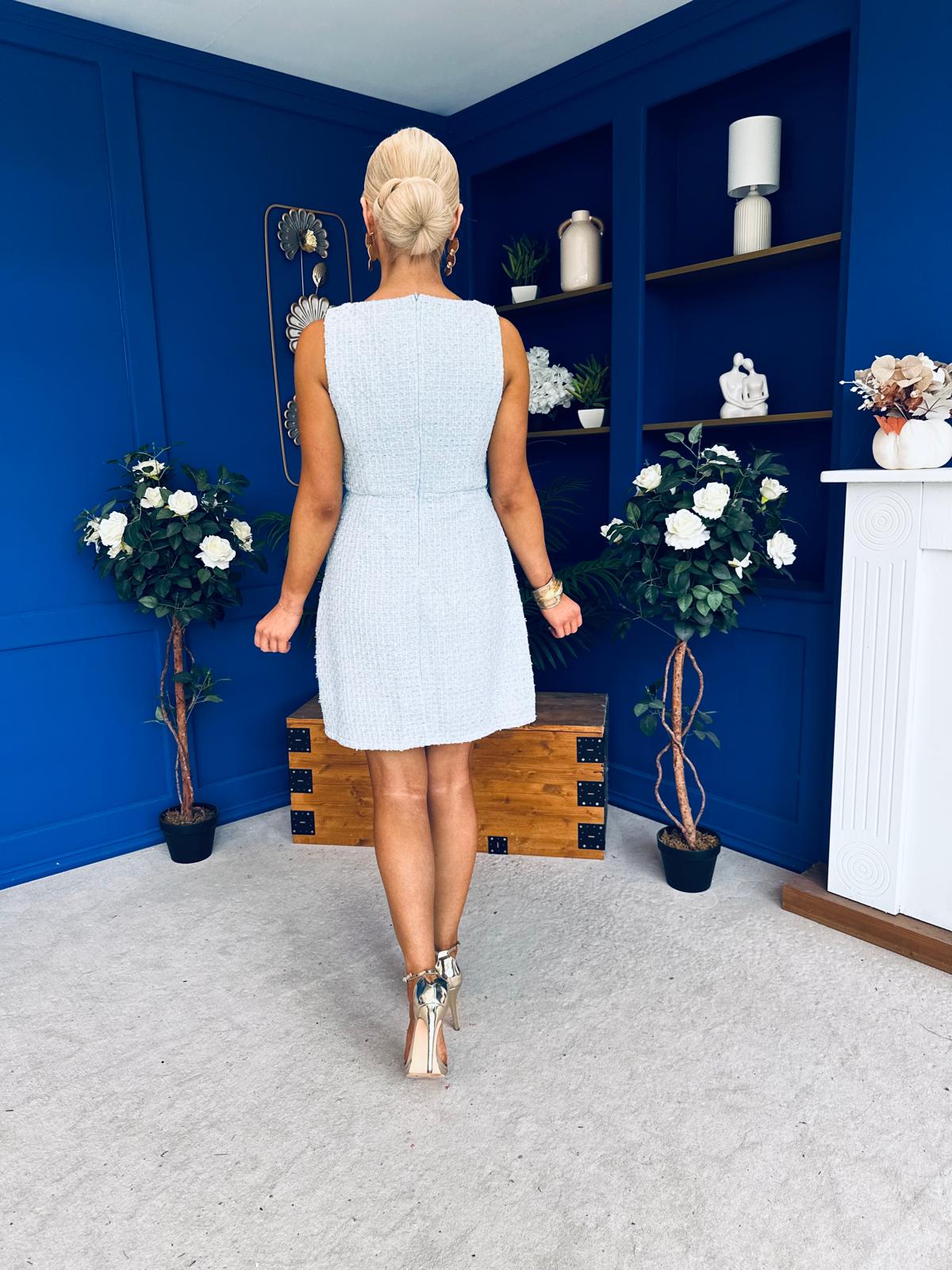 Athenia Pocket Detail Tweed Mini Dress Blue