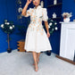 Renata Floral Boarder Print Print Midi Dress Cream
