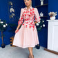 Renata Floral Boarder Print Print Midi Dress Pink