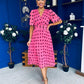Daire Pleated Midi Dress Polka Pink