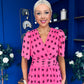 Daire Pleated Midi Dress Polka Pink